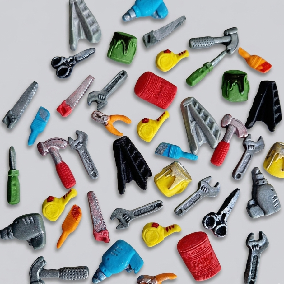 18 Edible mini tools cake/cupcakes toppers,fondant icing decorations
