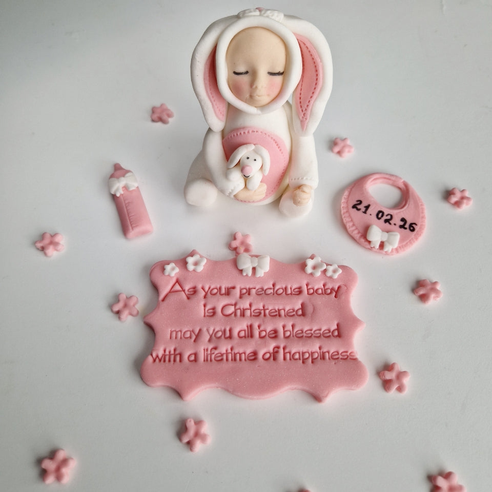 Edible baby bunny cake topper,fondant icing decoration