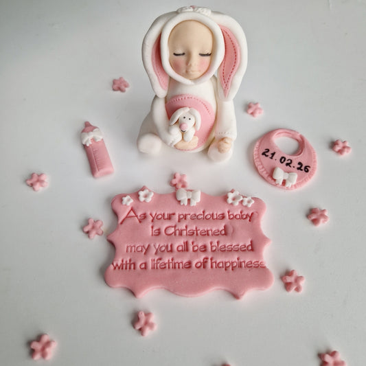 Edible baby bunny cake topper,fondant icing decoration