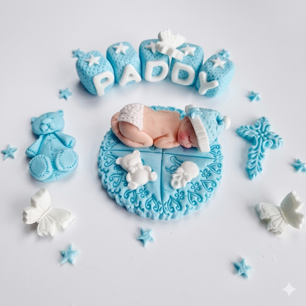 Eetbare babytaarttopper, doop/doopsel, fondant glazuurdecoratie