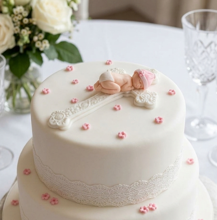 Edible baptism baby cake topper,fondant icing decoration