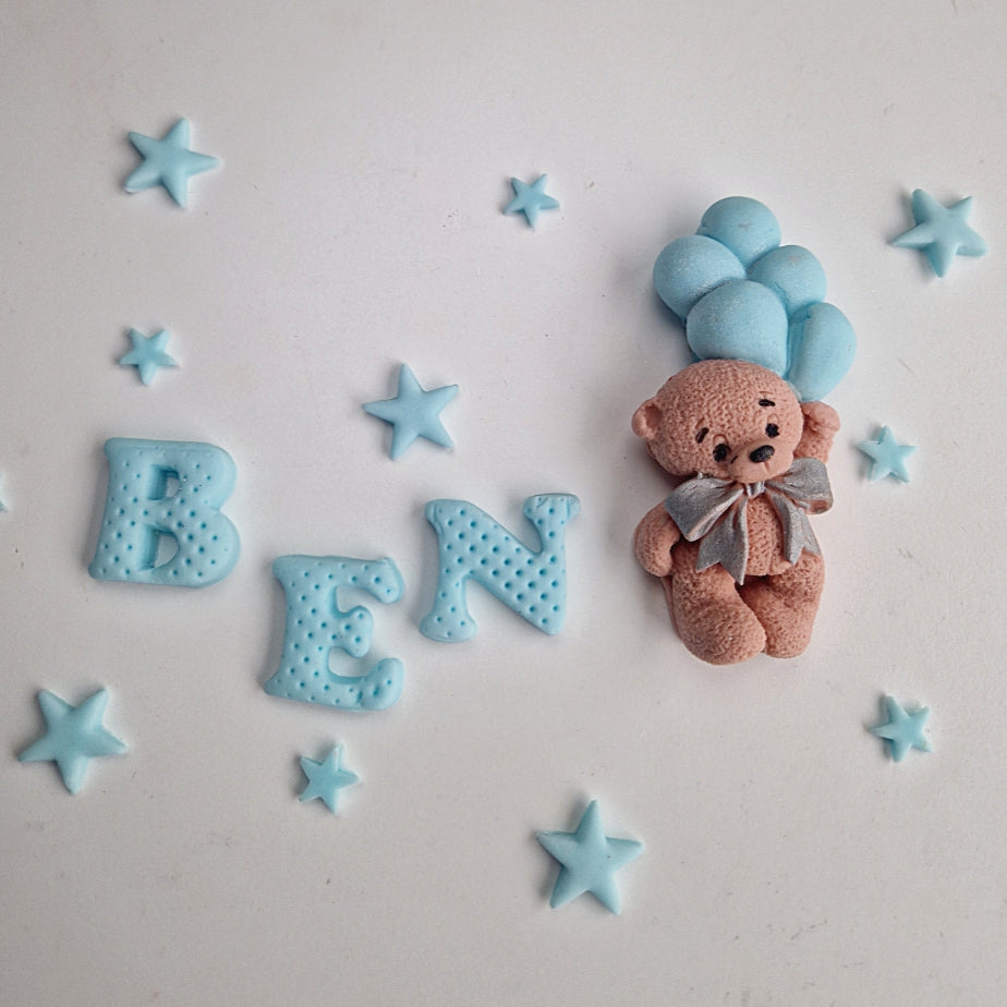 Personalised Teddy Bear Cake Topper: Baptism, Christening, Baby Shower Fondant Decoration