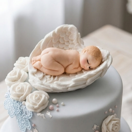 Edible Sleeping Baby Angel Wings Cake Topper – Fondant Icing Baby Shower, Christening & Baptism Cake Decoration
