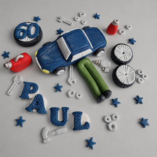 Edible mechanic cake topper,fondant icing decoration