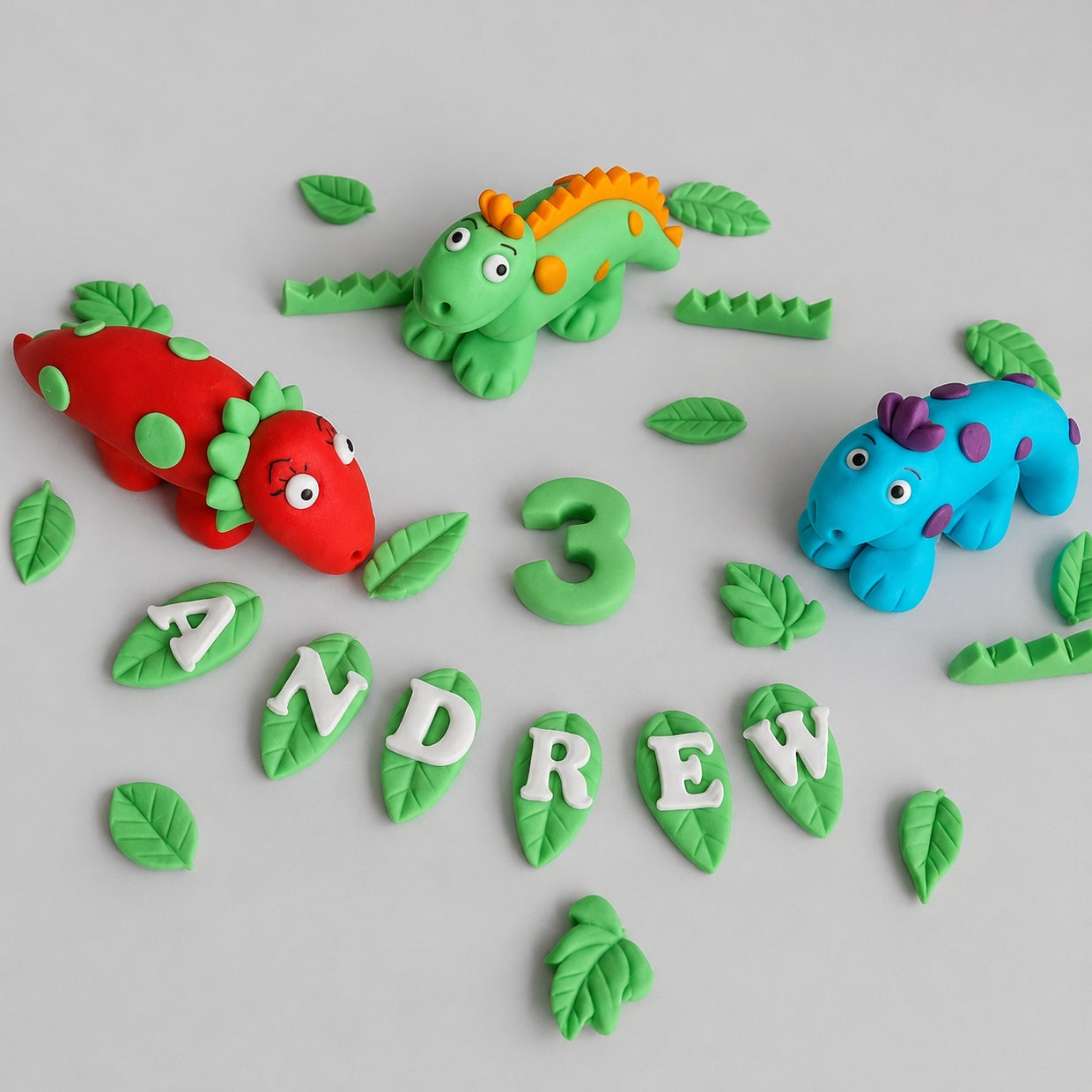 3 Edible dinosaurs cake topper,fondant icing decoration