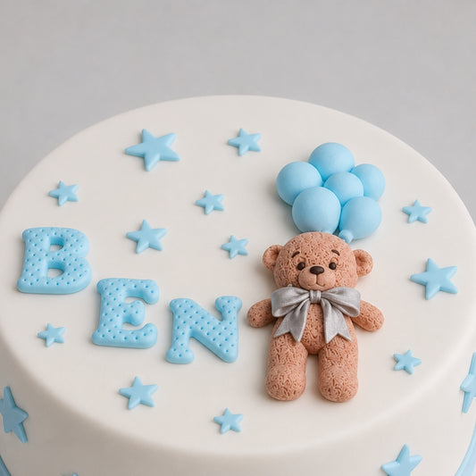 Personalised Teddy Bear Cake Topper: Baptism, Christening, Baby Shower Fondant Decoration