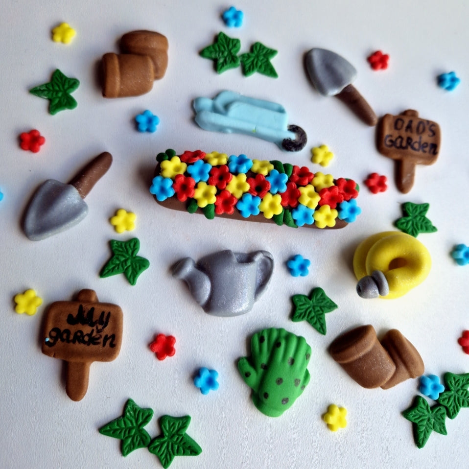 Edible gardening cake topper,fondant birthday icing decoration