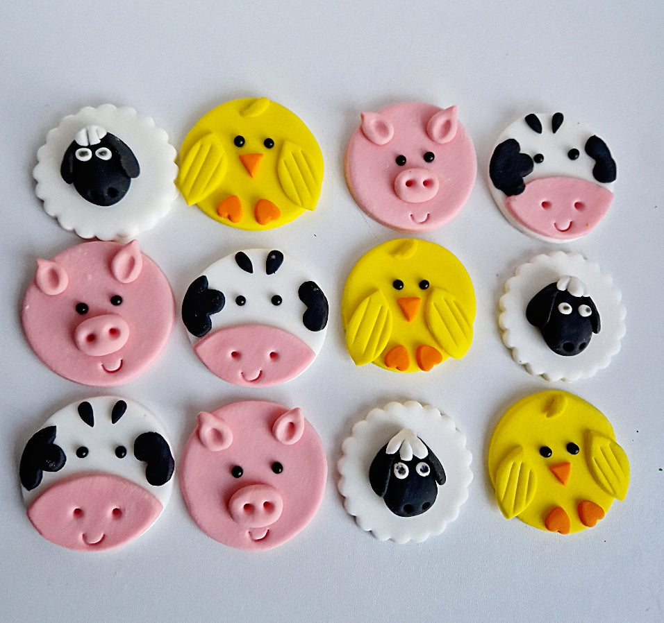Edible farm animals fondant cupcake toppers,icing decorations