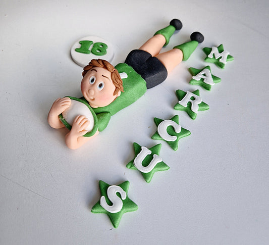 Edible rugby cake topper,football figurine,fondant player icing decoration