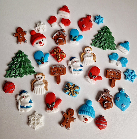 20 Edible mini Christmas cake/cupcake toppers,fondant icing decorations