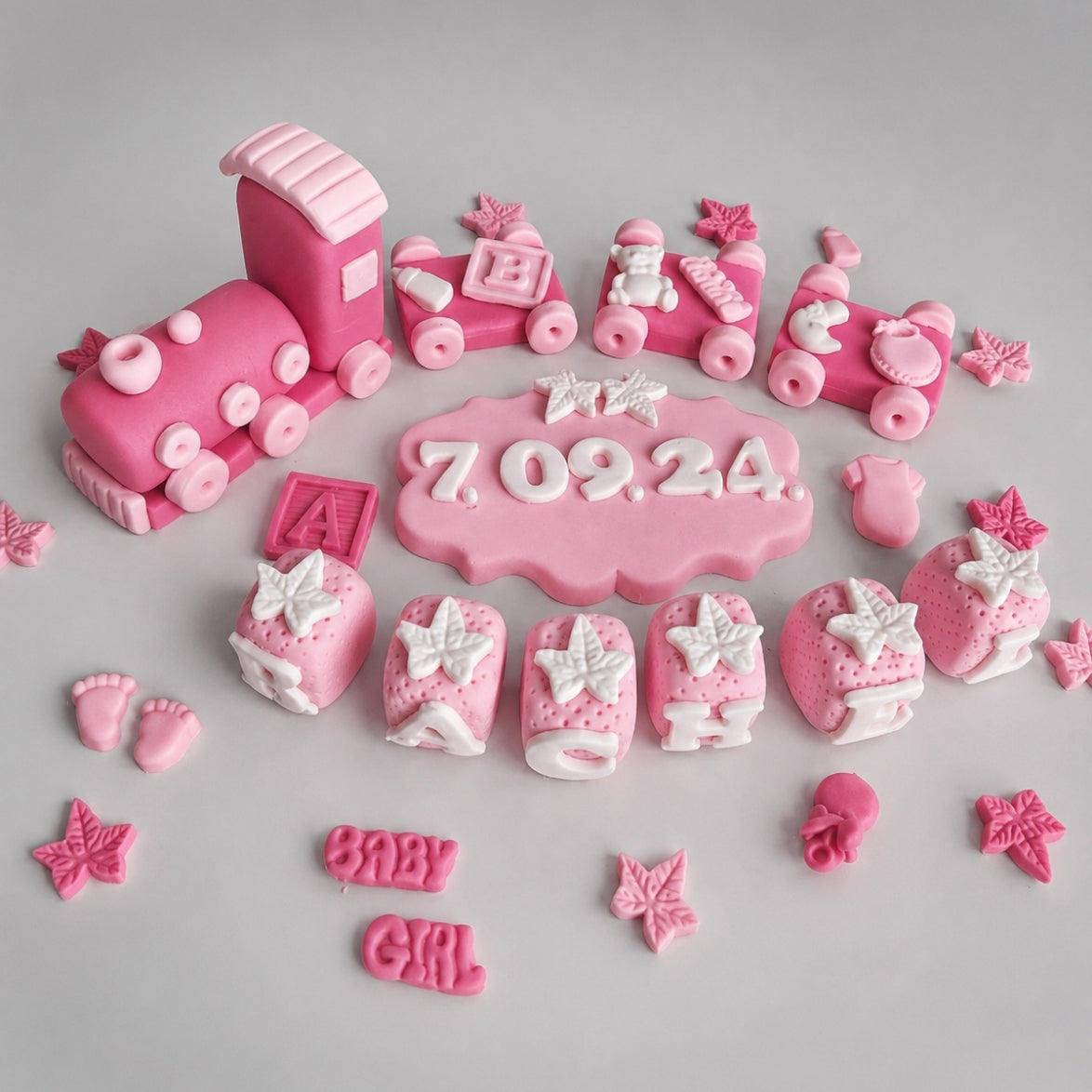 Edible baby train cake topper,christening fondant icing decoration