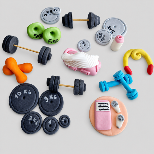 Edible Gym Cake Toppers – Weightlifting Fitness Cupcake Decorations – Gym Lover Birthday, Bodybuilder Party, Handmade Fondant Set
