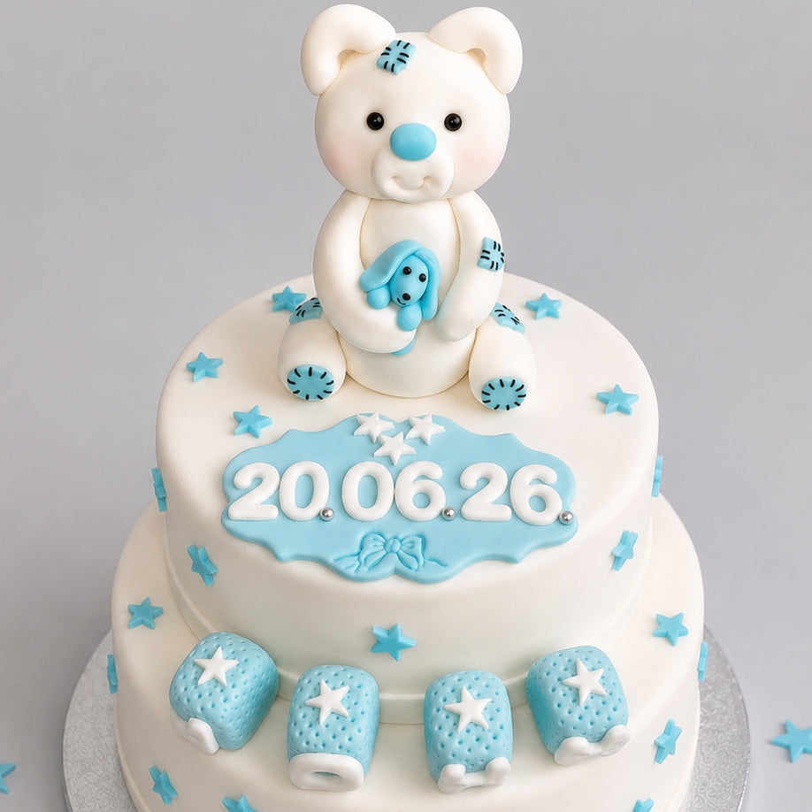 Edible baby teddy bear cake topper,fondant baptism icing decoration