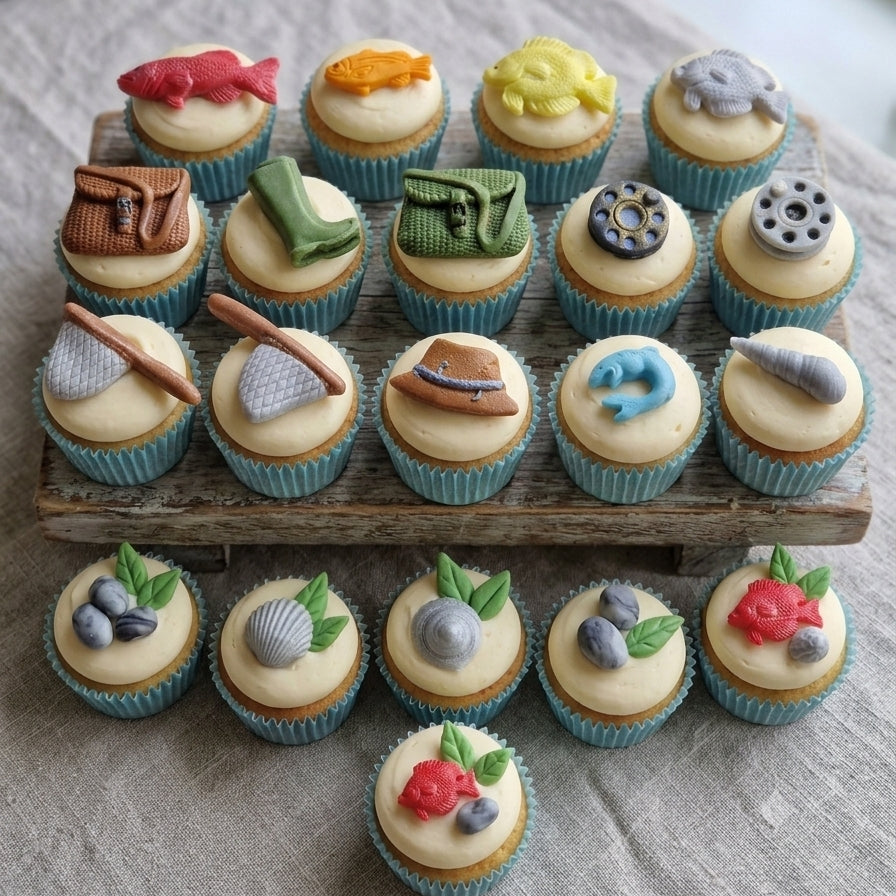 22 Edible fishing cake/cupcakes toppers,fish fondant icing decorations
