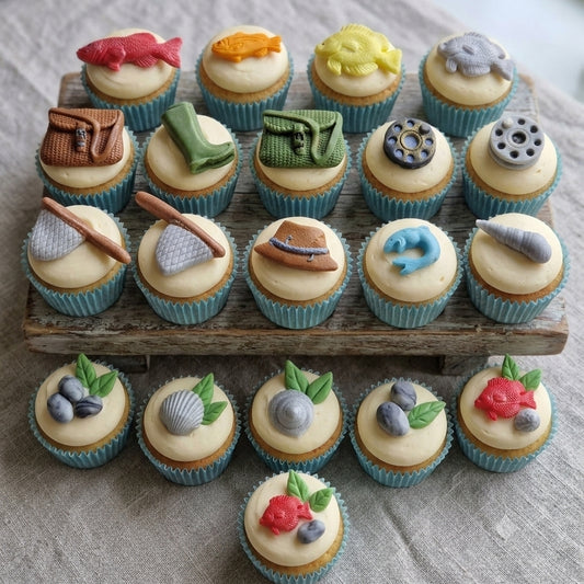 22 Edible fishing cake/cupcakes toppers,fish fondant icing decorations