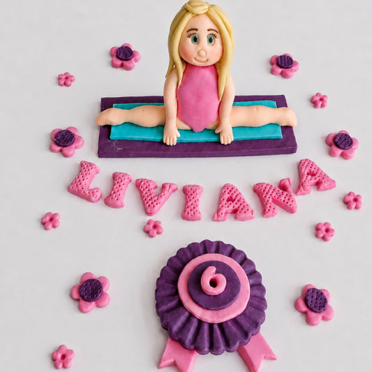 Edible handmade gymnast cake topper,fondant icing decoration