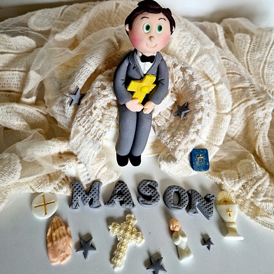 Eetbare communiebeeldje taarttopper, fondant glazuur decoratie, religieus