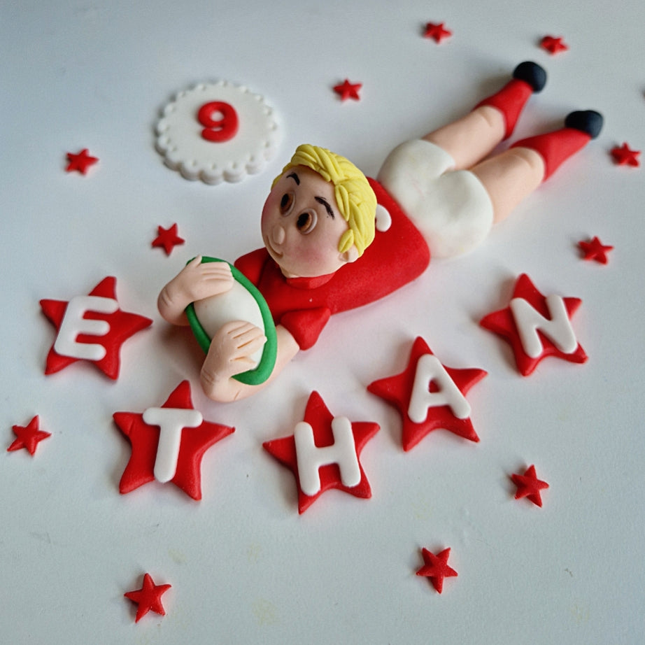 Edible rugby cake topper,football figurine,fondant player icing decoration