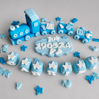 Edible baby train cake topper,christening fondant icing decoration