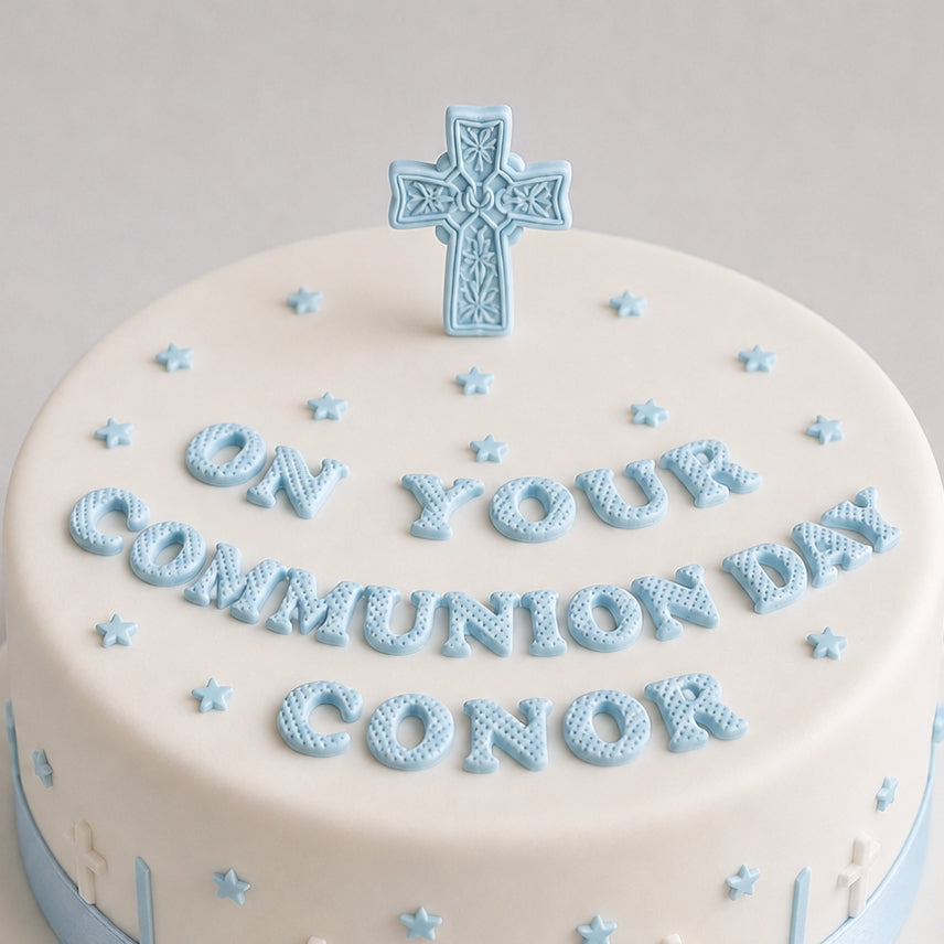 Edible Communion Cake Topper Set – Cross & Name – Personalised First Holy Communion Decoration
