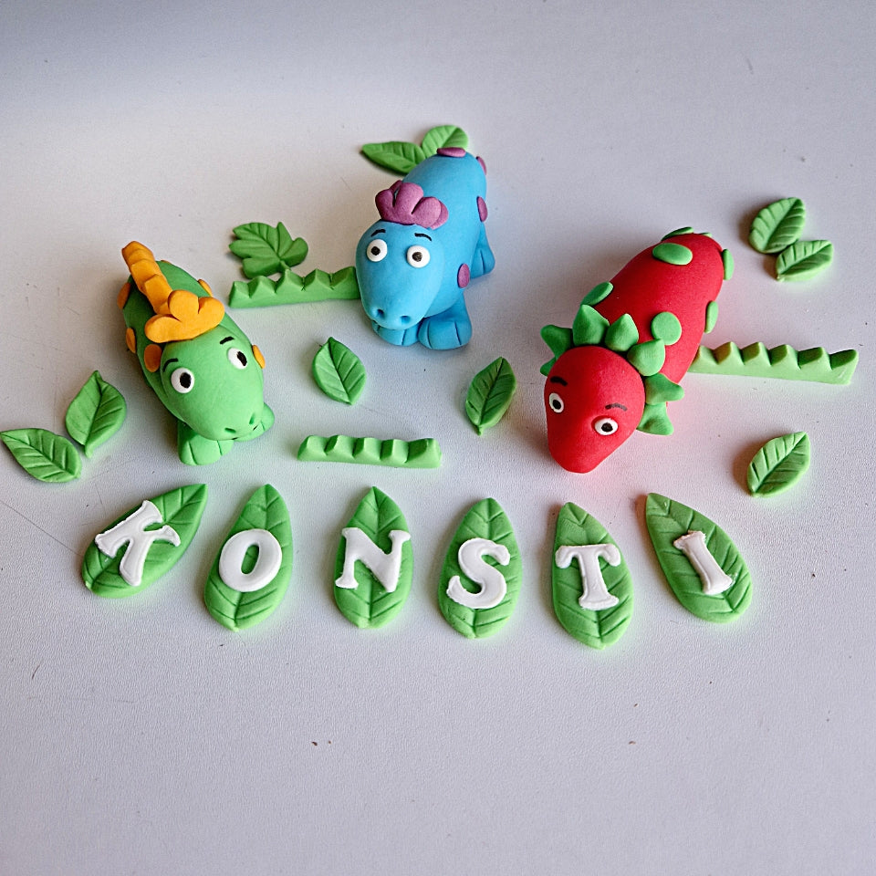 3 Edible dinosaurs cake topper,fondant icing decoration