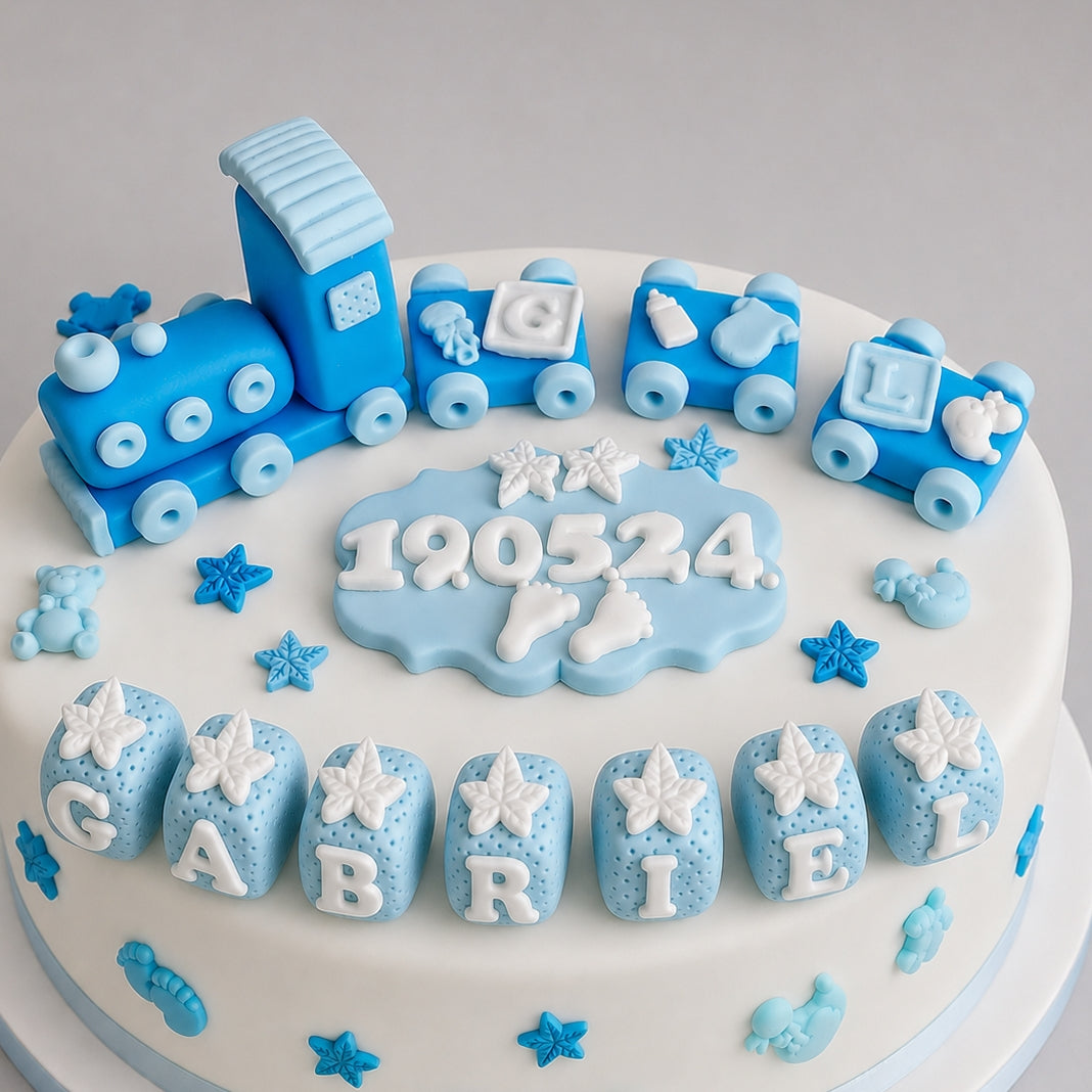 Edible baby train cake topper,christening fondant icing decoration
