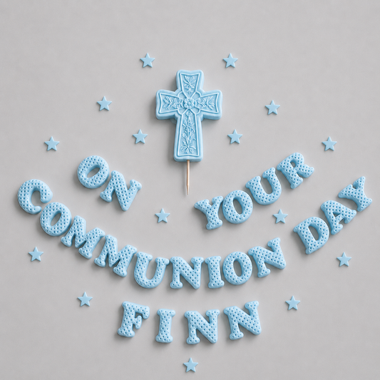 Edible Communion Cake Topper Set – Cross & Name – Personalised First Holy Communion Decoration