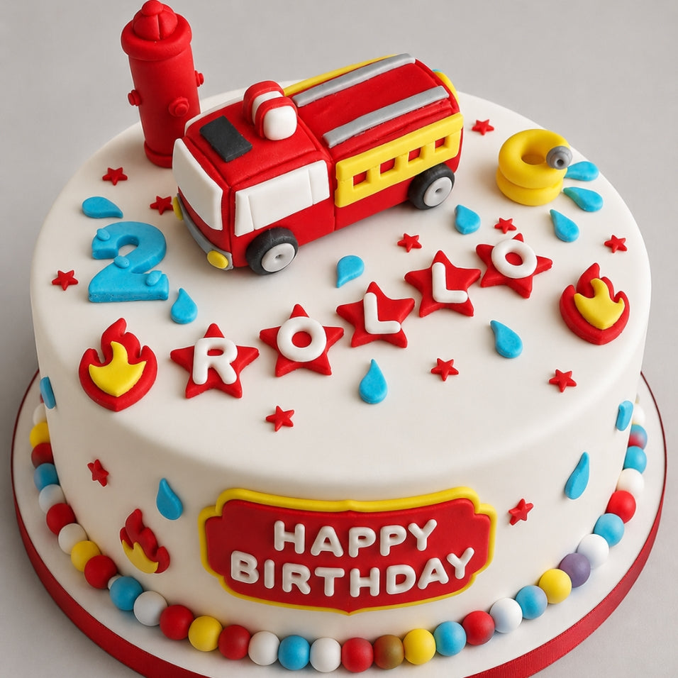 Edible fire engine truck cake topper,icing fondant decoration