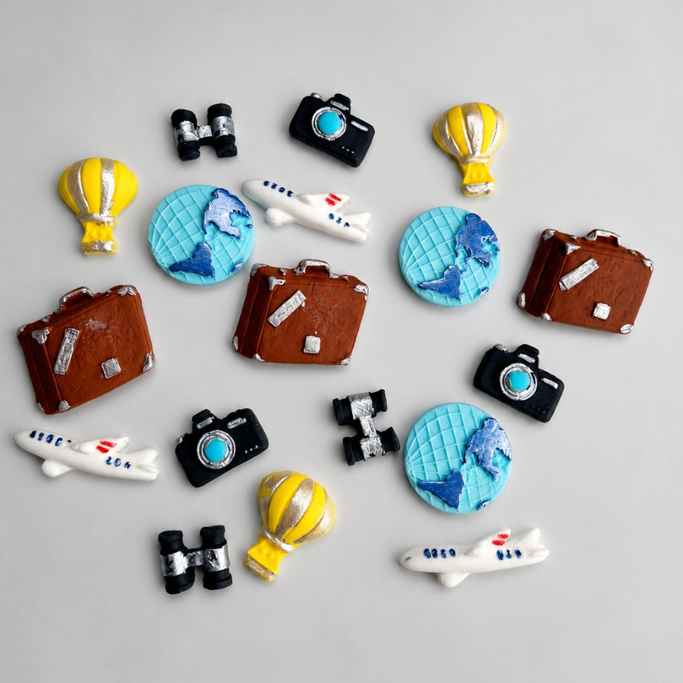 18 Edible travel/holidays cake toppers,fondant icing decorations