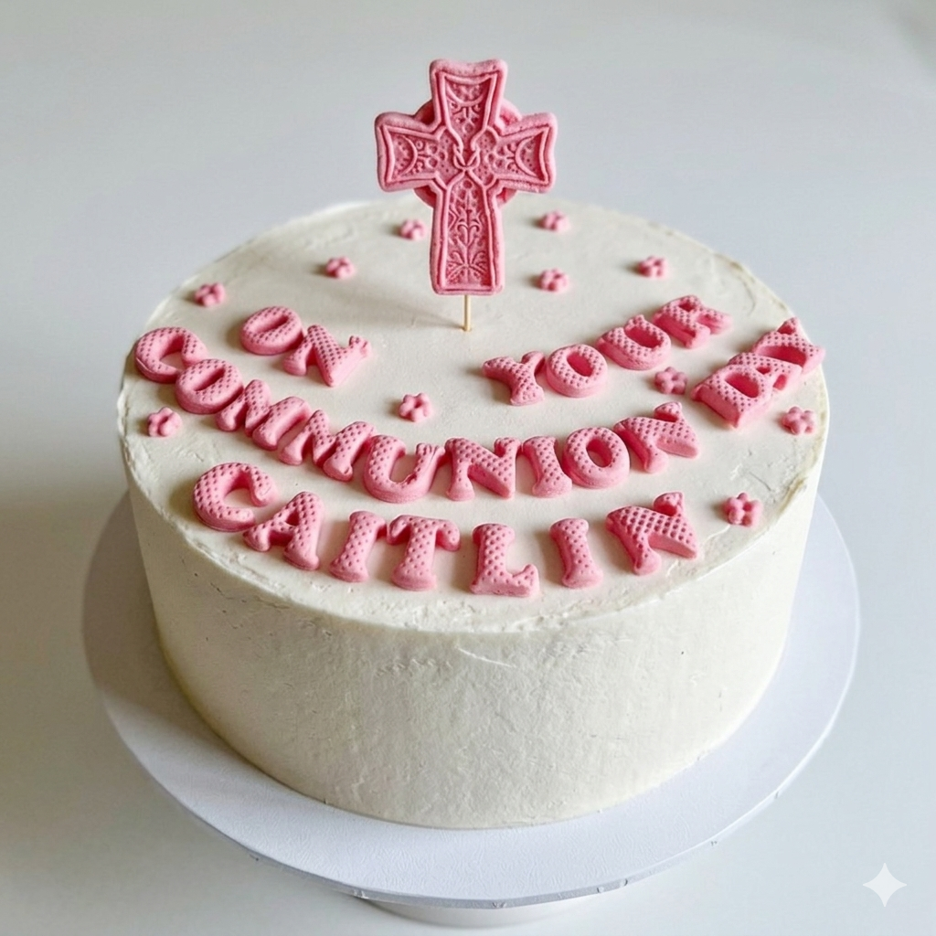 Edible Communion Cake Topper Set – Cross & Name – Personalised First Holy Communion Decoration