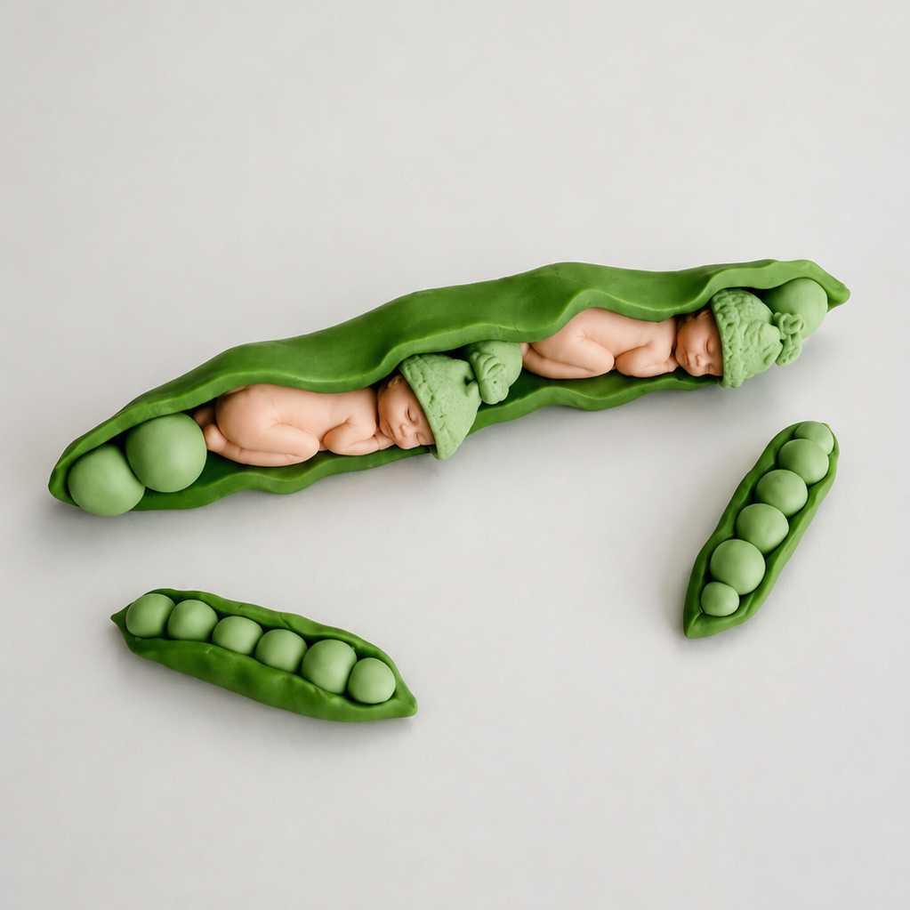 Edible twins in the pod cake topper,fondant icing decoration