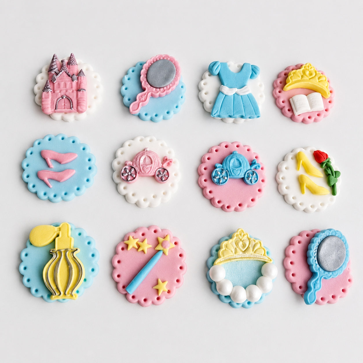 12 Edible princess Cinderella cupcake toppers,fondant icing decoration