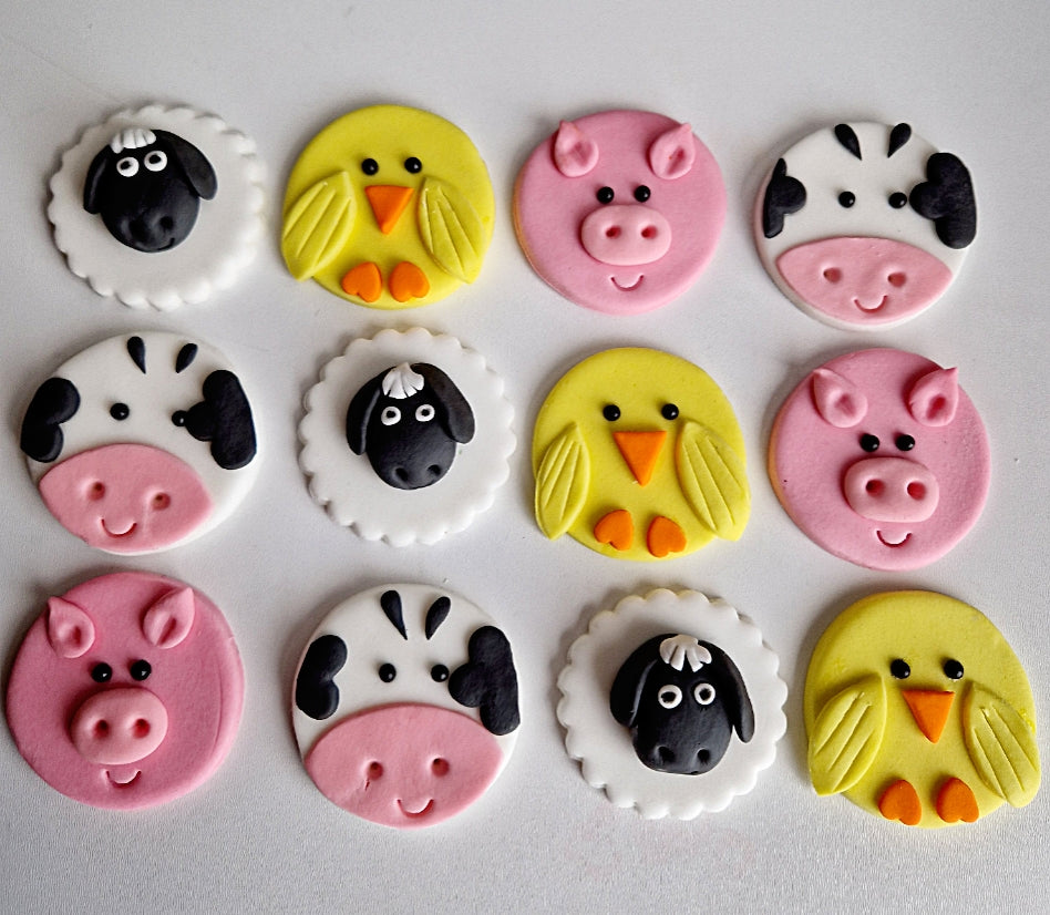 Edible farm animals fondant cupcake toppers,icing decorations