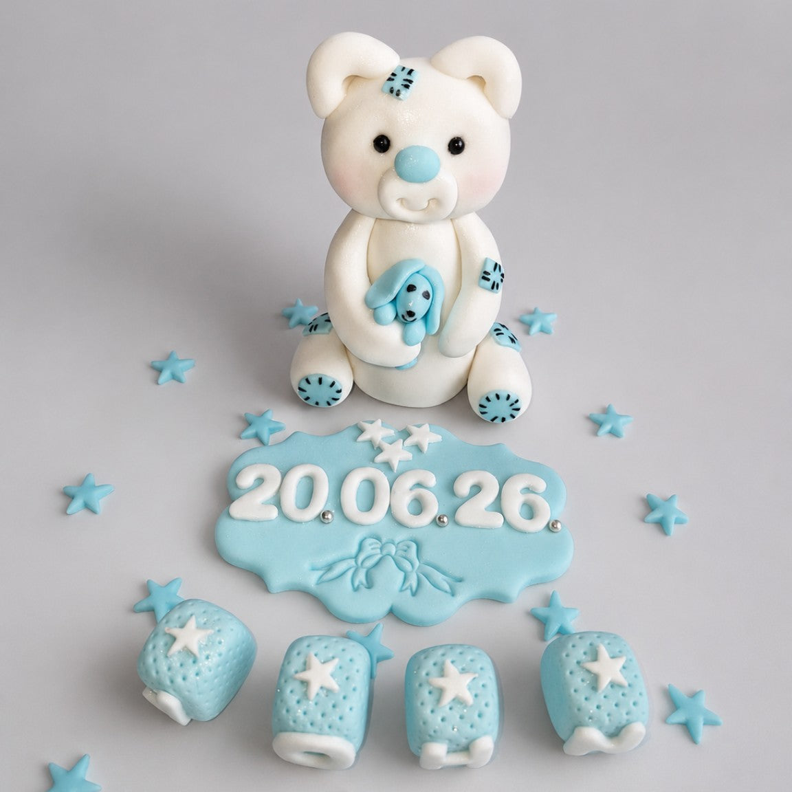 Edible baby teddy bear cake topper,fondant baptism icing decoration