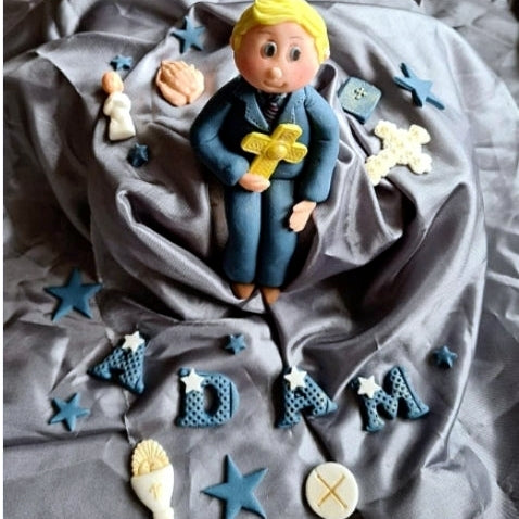 Eetbare communiebeeldje taarttopper, fondant glazuur decoratie, religieus
