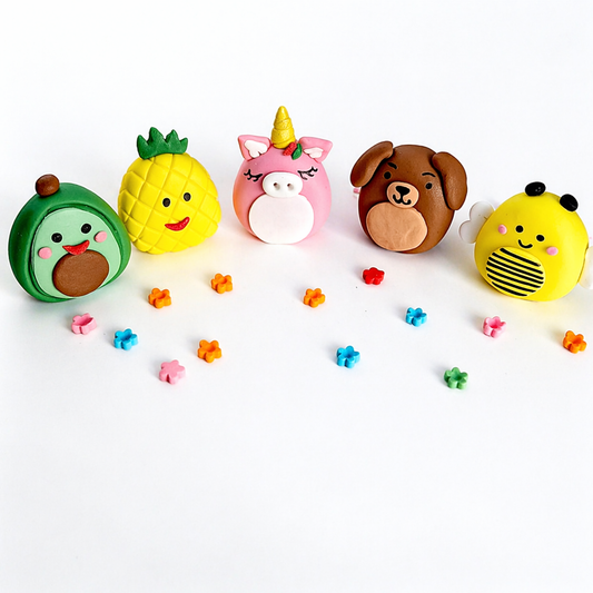 Eetbare squishmallows taarttoppers, fondant glazuurdecoraties