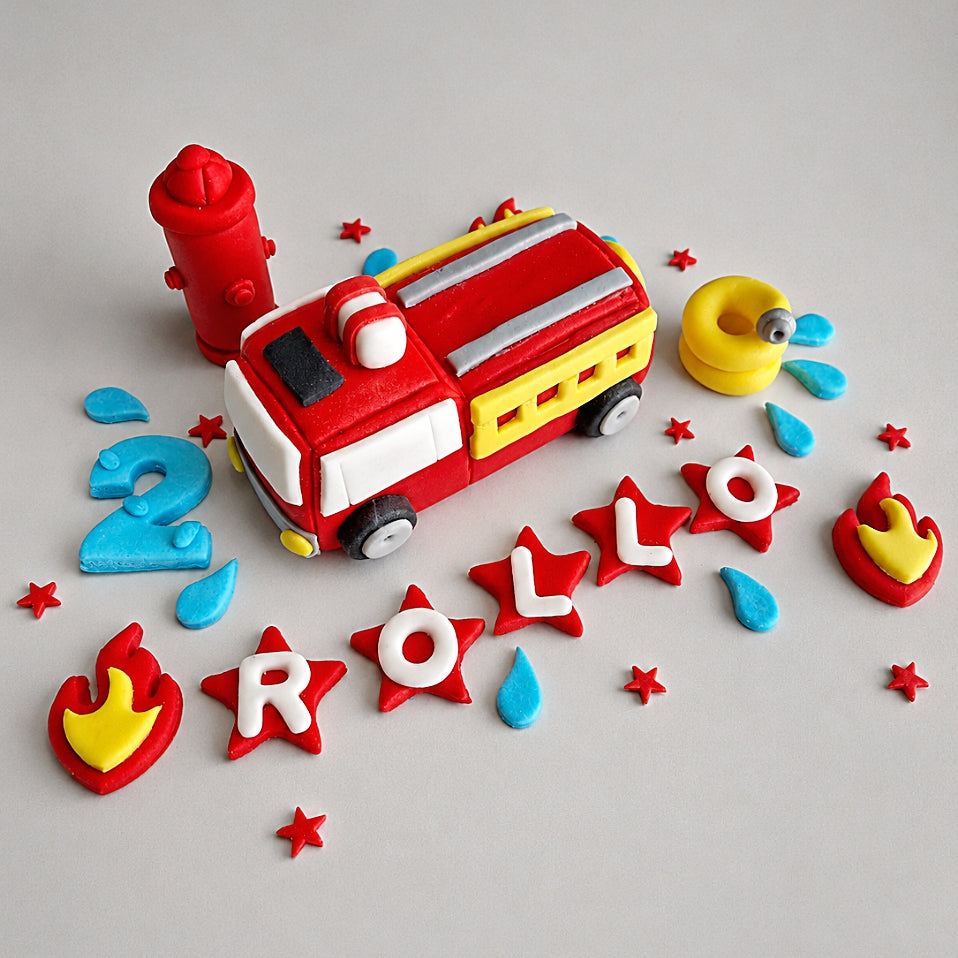 Edible fire engine truck cake topper,icing fondant decoration