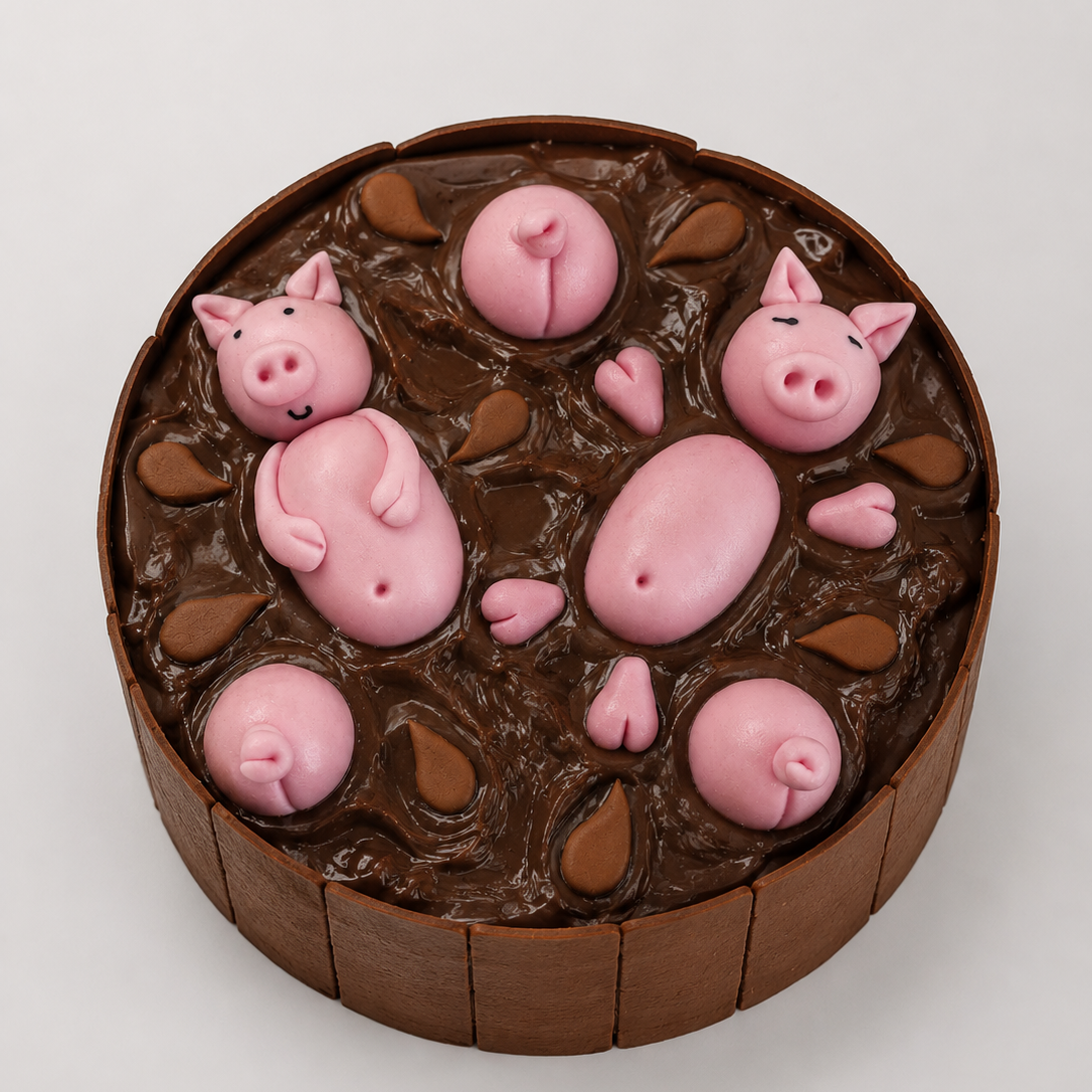 Pigs in mud edible cake toppers,swimming fondant icing decoration
