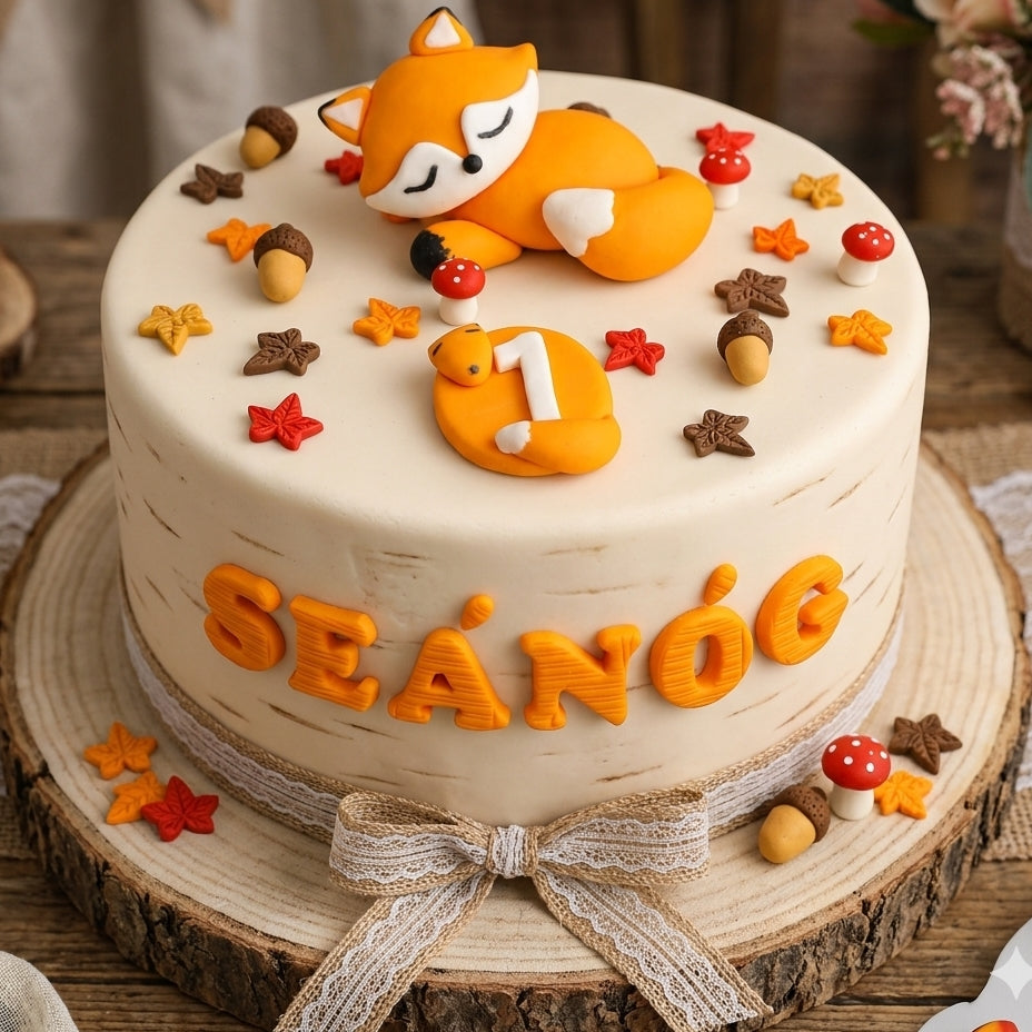 Edible baby fox cake topper, woodland fondant decoration