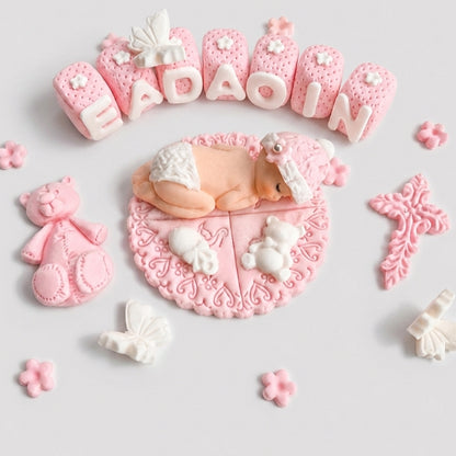 Eetbare babytaarttopper, doop/doopsel, fondant glazuurdecoratie
