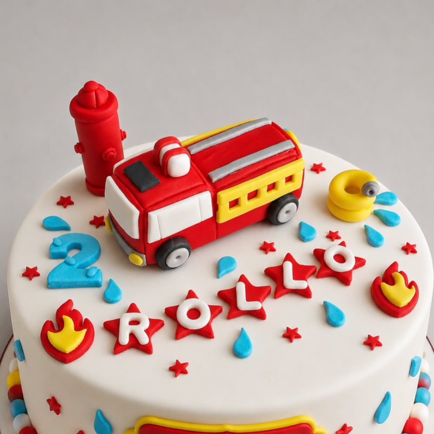 Edible fire engine truck cake topper,icing fondant decoration