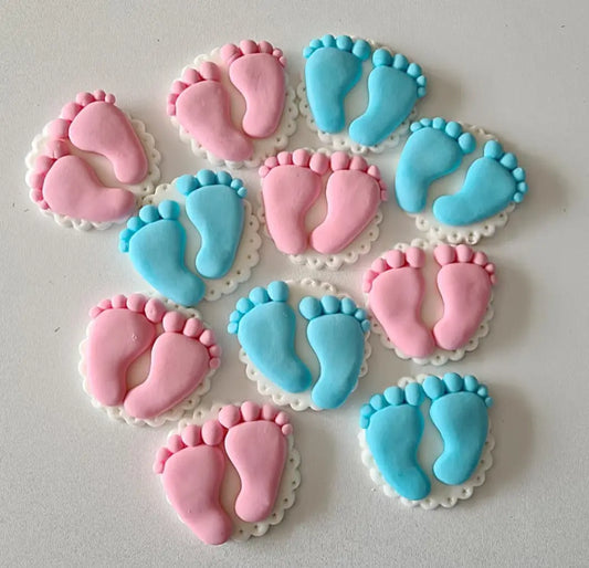 12 Edible baby feet cupcake toppers,fondant icing decoration