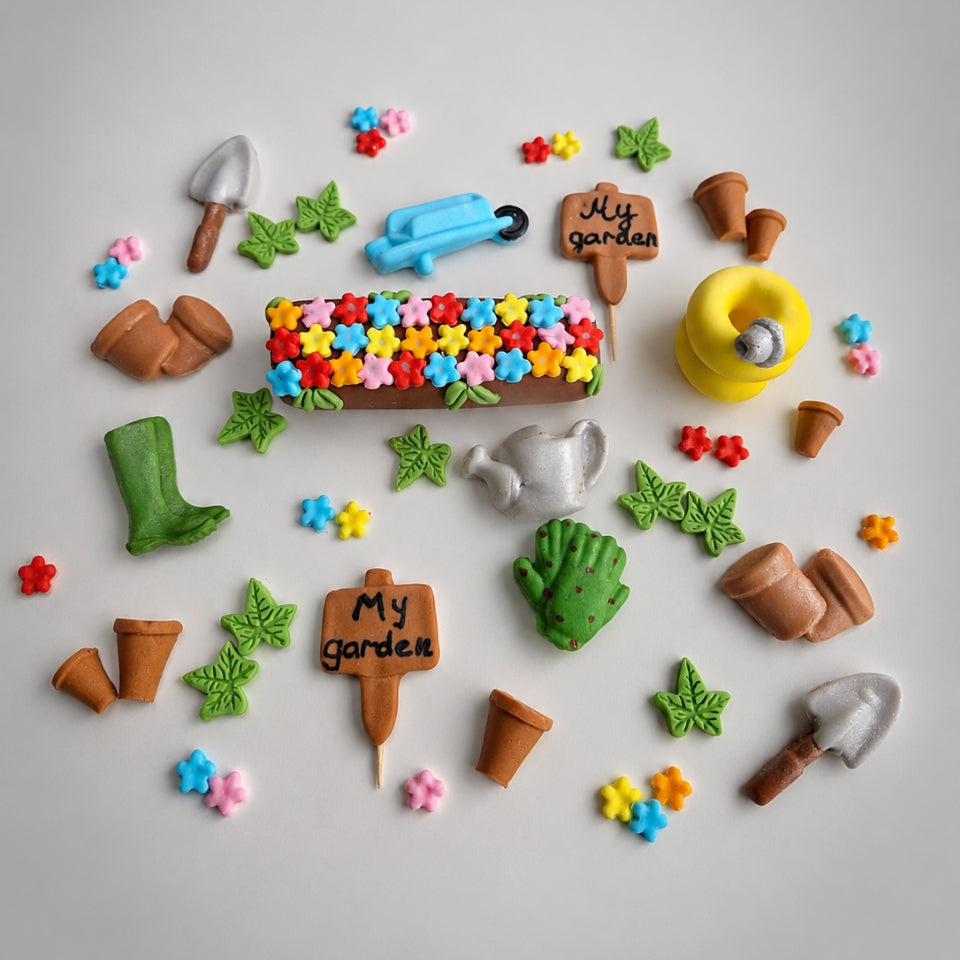 Edible gardening cake topper,fondant birthday icing decoration