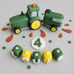 Edible Tractor Cake Topper with Trailer – Farm Birthday Cake Decoration – Handmade Fondant Tractor Topper