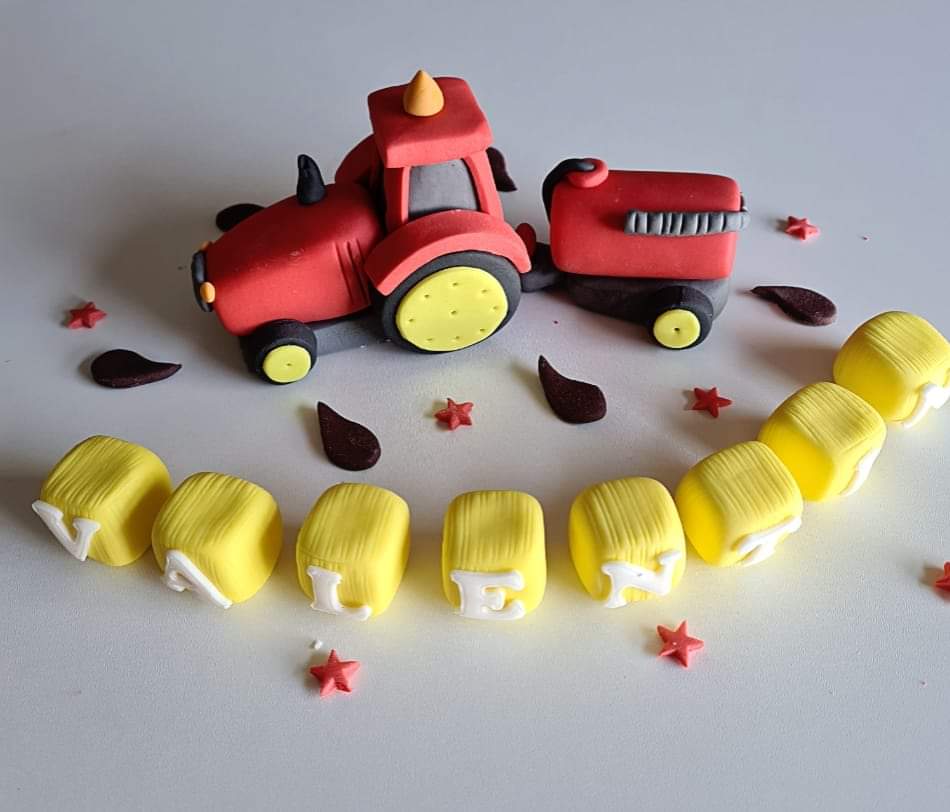 Edible tractor cake topper,trailer fondant icing decoration