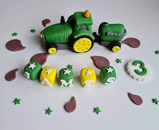 Edible tractor cake topper,trailer fondant icing decoration